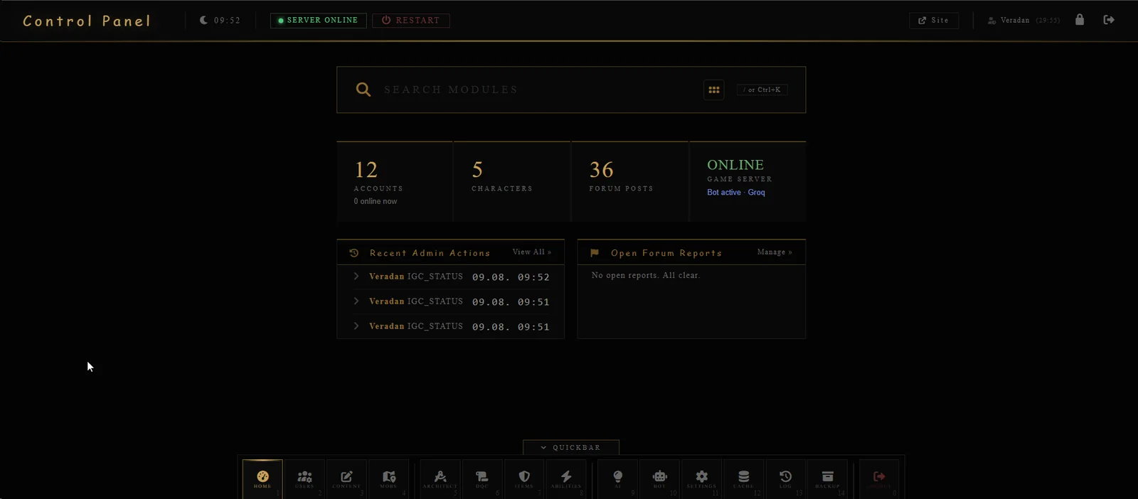 DAoC CMS ACP dashboard