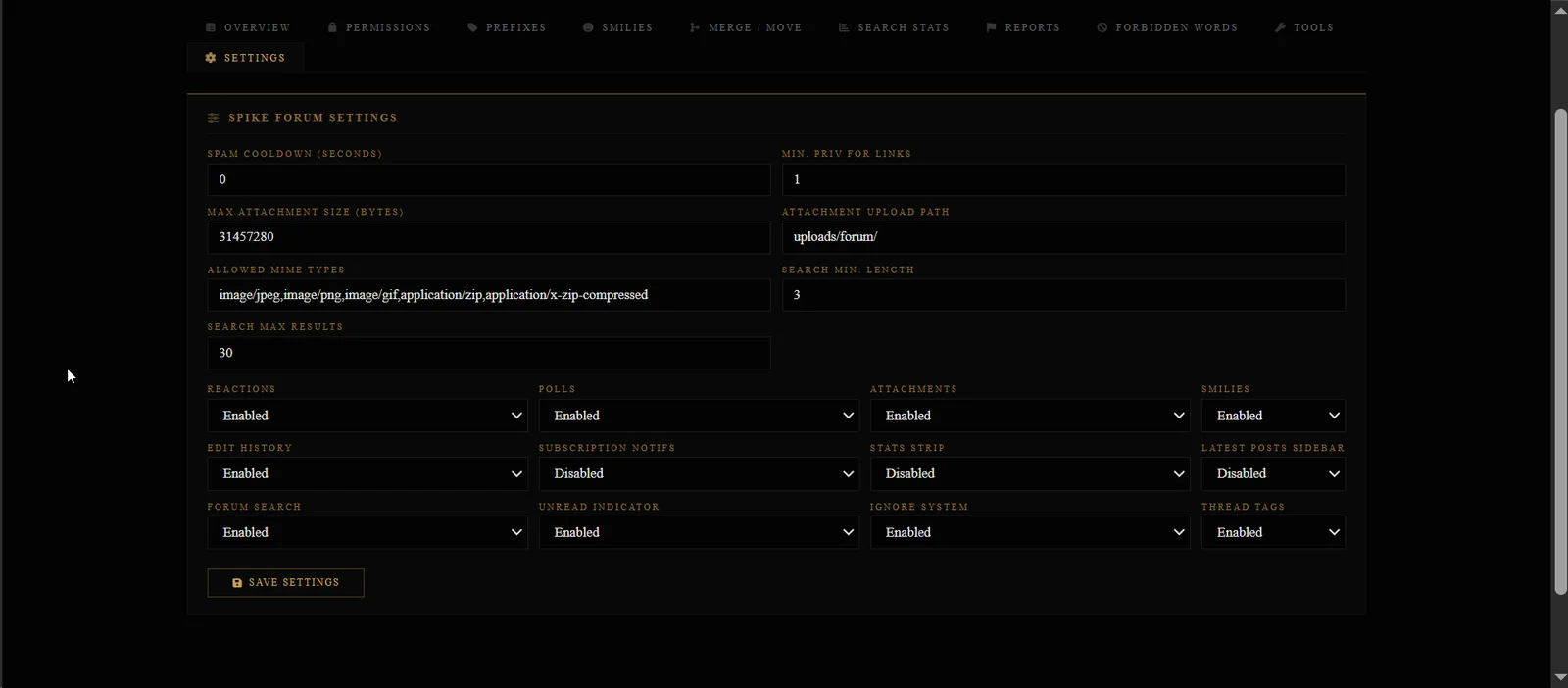 Spike settings