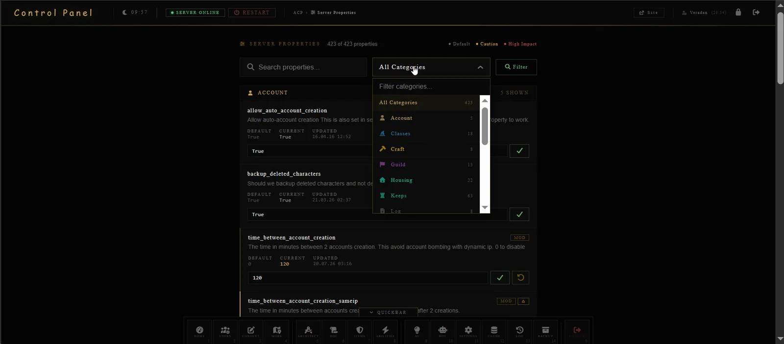Server properties